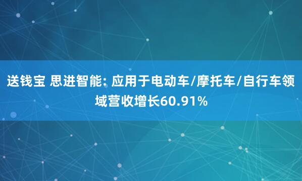 送钱宝 思进智能: 应用于电动车/摩托车/自行车领域营收增长60.91%