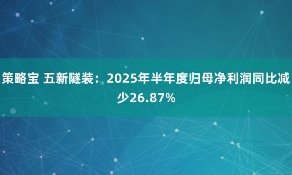策略宝 五新隧装：2025年半年度归母净利润同比减少26.87%